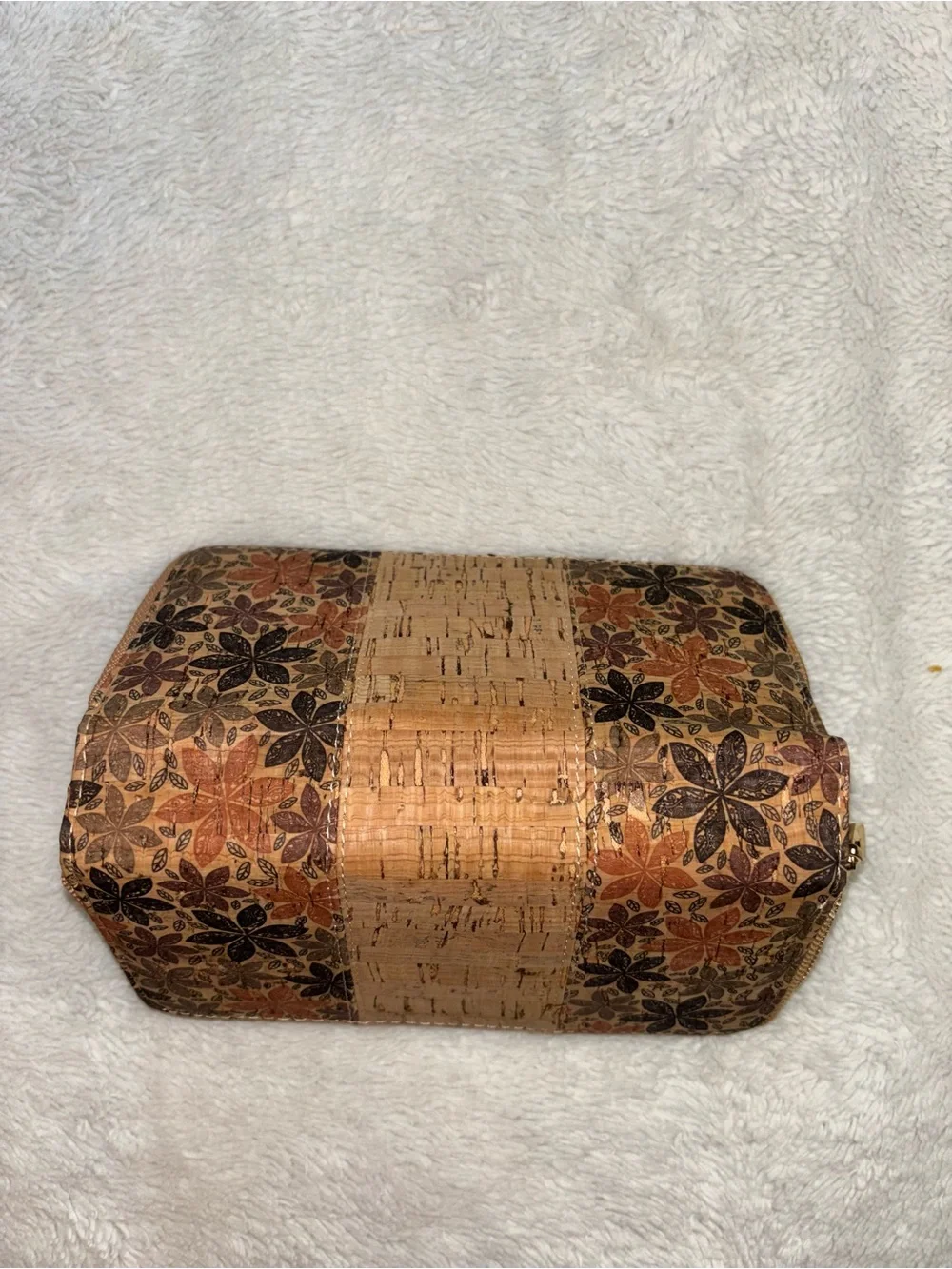 Cork Natural Brown Floral Zip Long Wallet